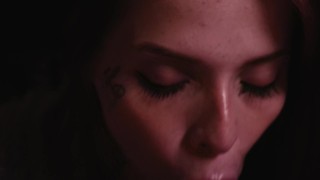 Cute Redhead Girl sucking a big dick and swallowing all the cumshot.