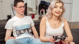SIS.PORN. Blonde girl with shaved muff is humped by her lover