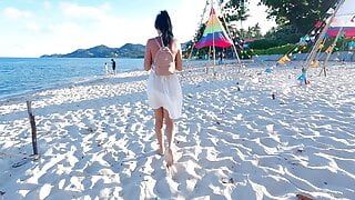 Squirting on PUBLIC BEACH and Dripping Anal Creampie ! Day with my Step Sister & FREUTOY