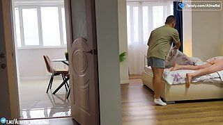 Stepdaughter Alina wakes up next to her stepfather and starts sucking his dick