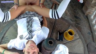 Stepfather fuck daughter on table and cum inside – Teen creampie