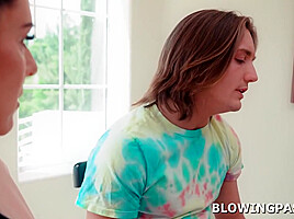 Stepson pussy licking busty stepmom before face fucking her